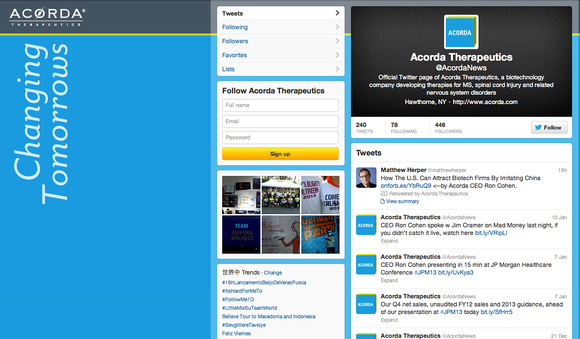 Visual design for Acorda Twitter page launch 2009